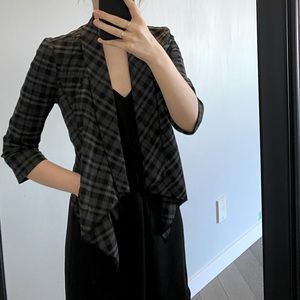 Cropped Black/Grey Plaid Open Front Blazer
